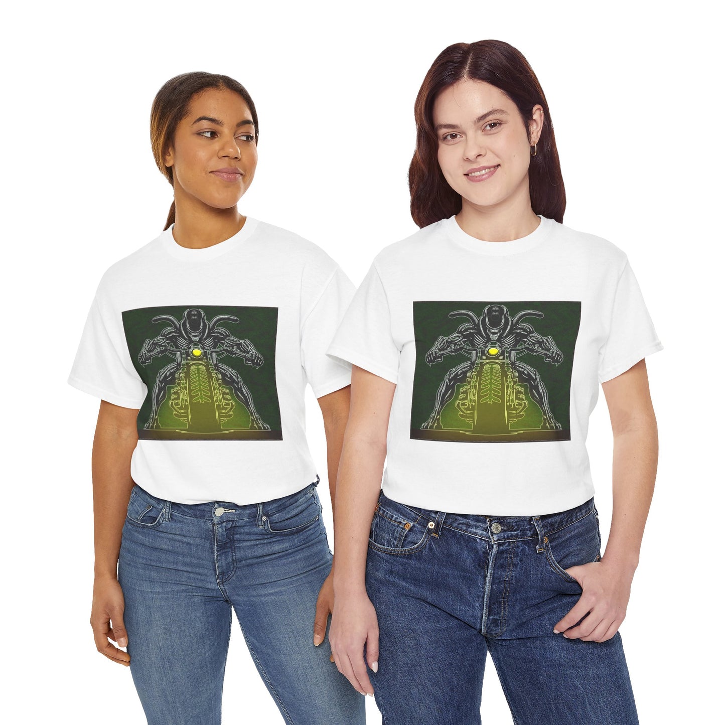 Alien Biker Neon Sci‑Fi Motorcycle T-Shirt