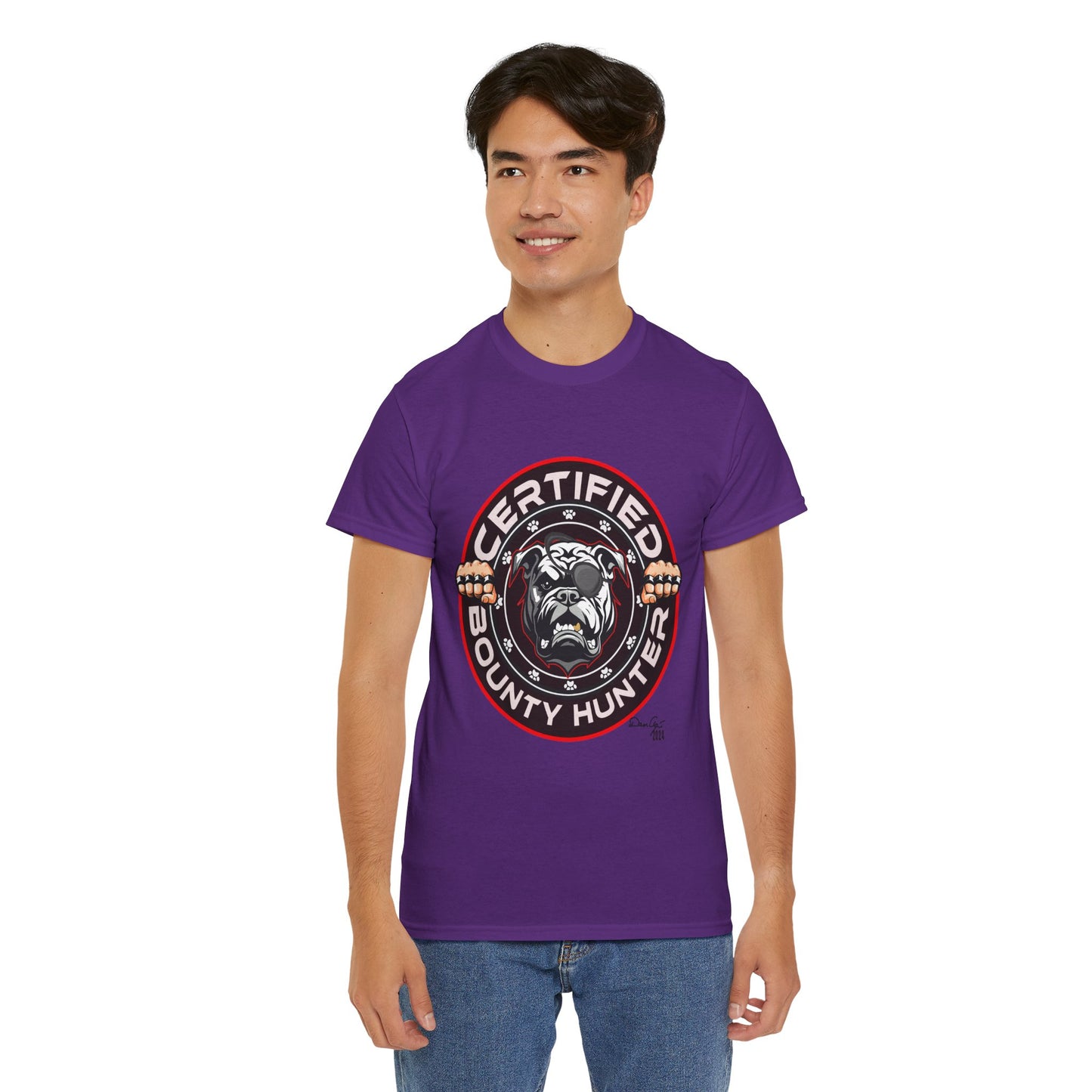 Certified Bounty Hunter, Unisex Heavy Cotton Tee, comedy, bulldog, print design, png, GraphicTees