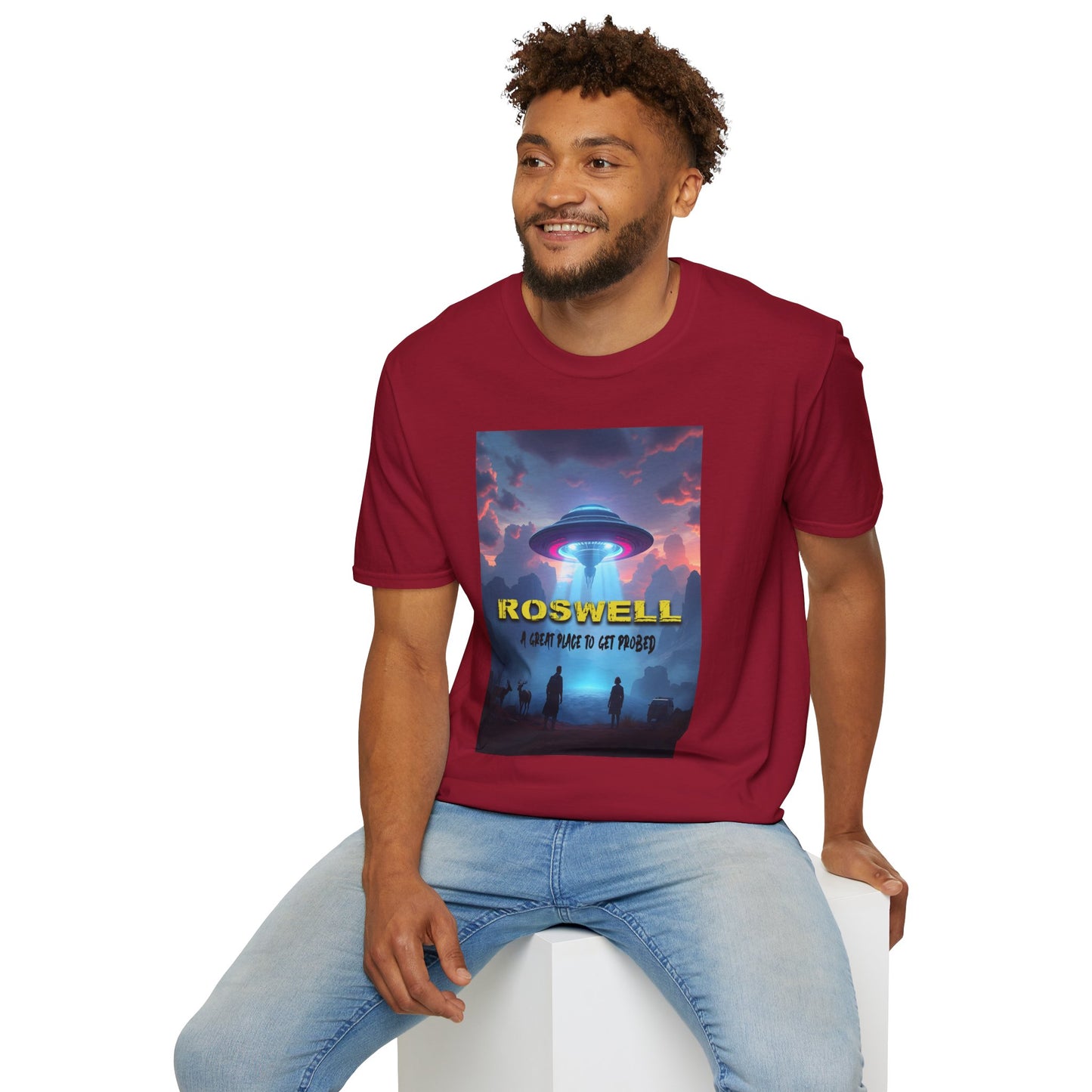 Roswell Probed Retro T-Shirt - Alien UFO Lover Gift, Sci-Fi Apparel, Extraterrestrial Tee, Unisex Softstyle Clothing, graphic design, png
