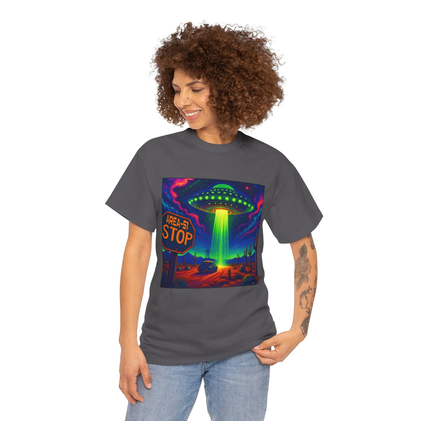 Area 51 Stop UFO Abduction T-Shirt — Neon Alien Invasion Tee