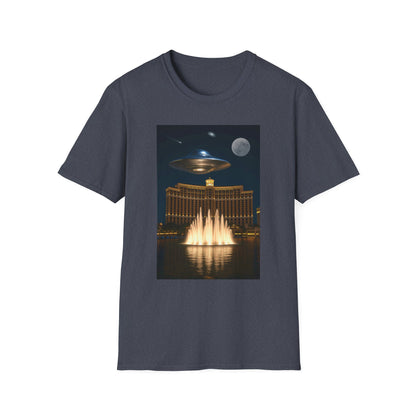UFO over Las Vegas, Cosmic Vibes Unisex T-Shirt - UFO & Moon Design, Relaxed Fit Tee for Space Lovers, Gift for Sci-Fi Fans, Casual Wear, Everyday Essentials, t-shirt, tshirt, png