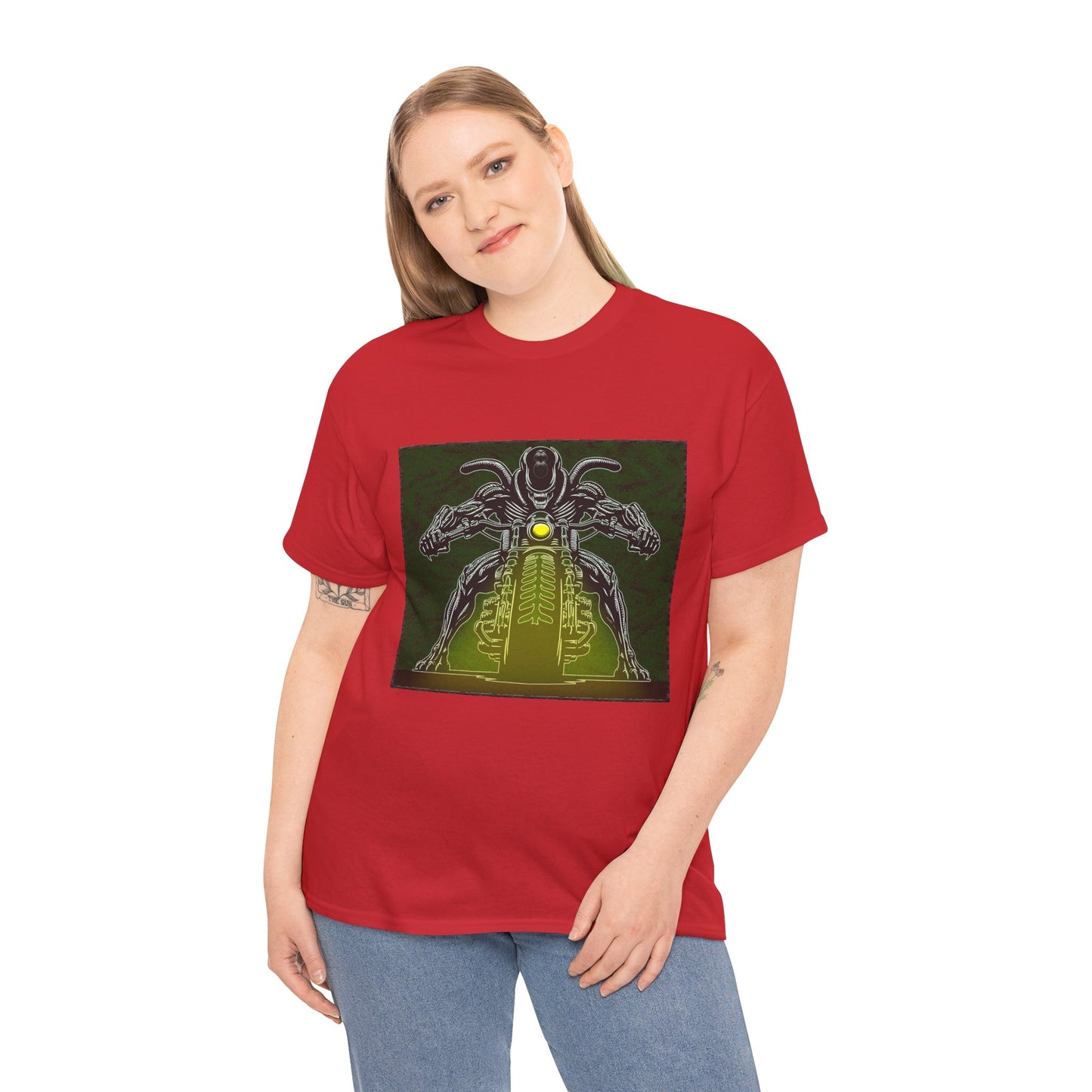 Alien Biker Neon Sci‑Fi Motorcycle T-Shirt