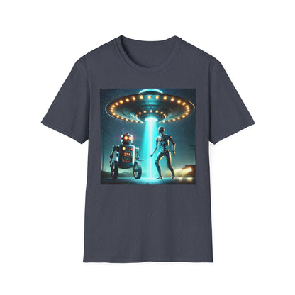 Alien Encounter Unisex Softstyle T-Shirt | Sci-Fi Fan Gift, Superhero Tee, UFO Shirt, Casual Wear, Unique Graphic T-Shirt