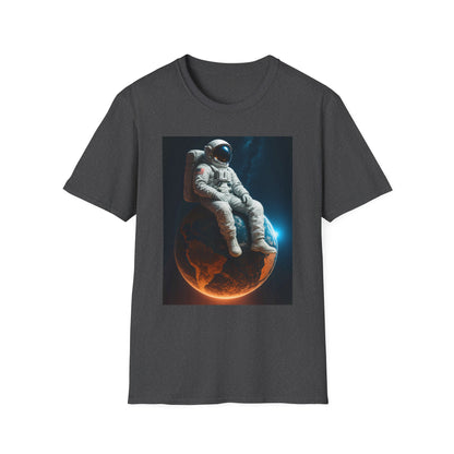Sitting on an Earth, Cosmic Astronaut T-Shirt, Unisex Graphic Tee, Space Lover Gift, Casual Wear, Astronomy Fan Shirt, Graphic Tee, t-shirt, tshirt, png