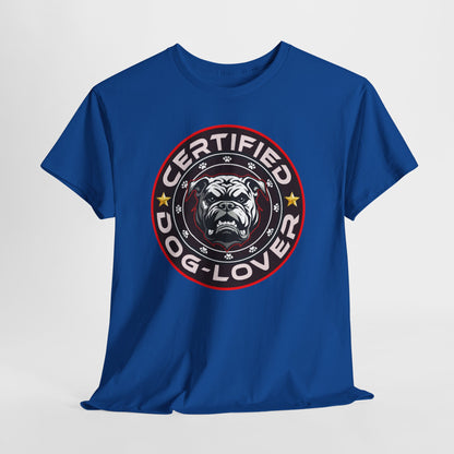 Certified Dog Lover Unisex Tee - Bulldog Print Design, GraphicTees, t-shirt, tshirt, png