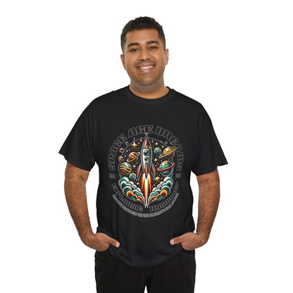 Space Age Dreams, Unisex Heavy Cotton Tee - Retro Rocket Design for Space Lovers, graphic design, png