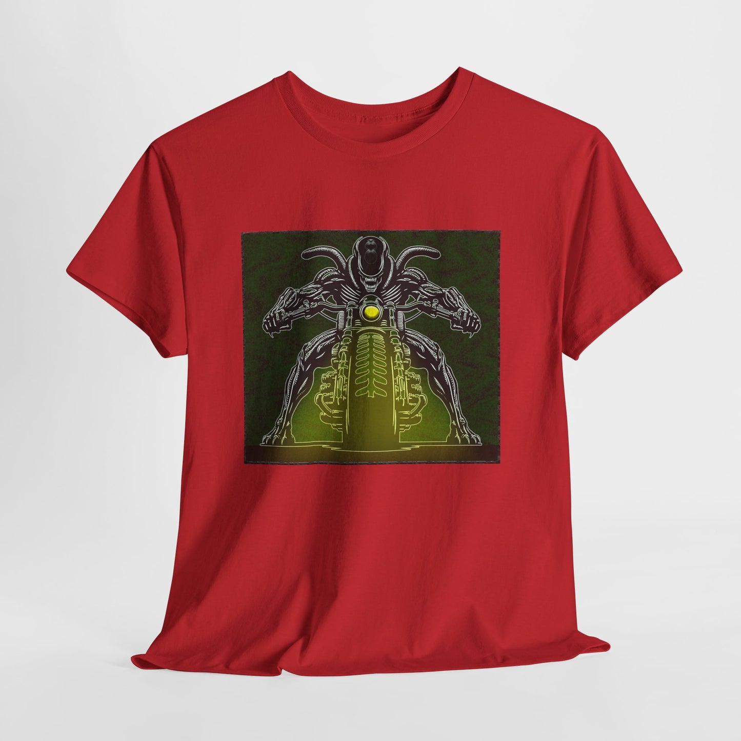 Alien Biker Neon Sci‑Fi Motorcycle T-Shirt