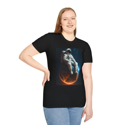 Sitting on an Earth, Cosmic Astronaut T-Shirt, Unisex Graphic Tee, Space Lover Gift, Casual Wear, Astronomy Fan Shirt, Graphic Tee, t-shirt, tshirt, png