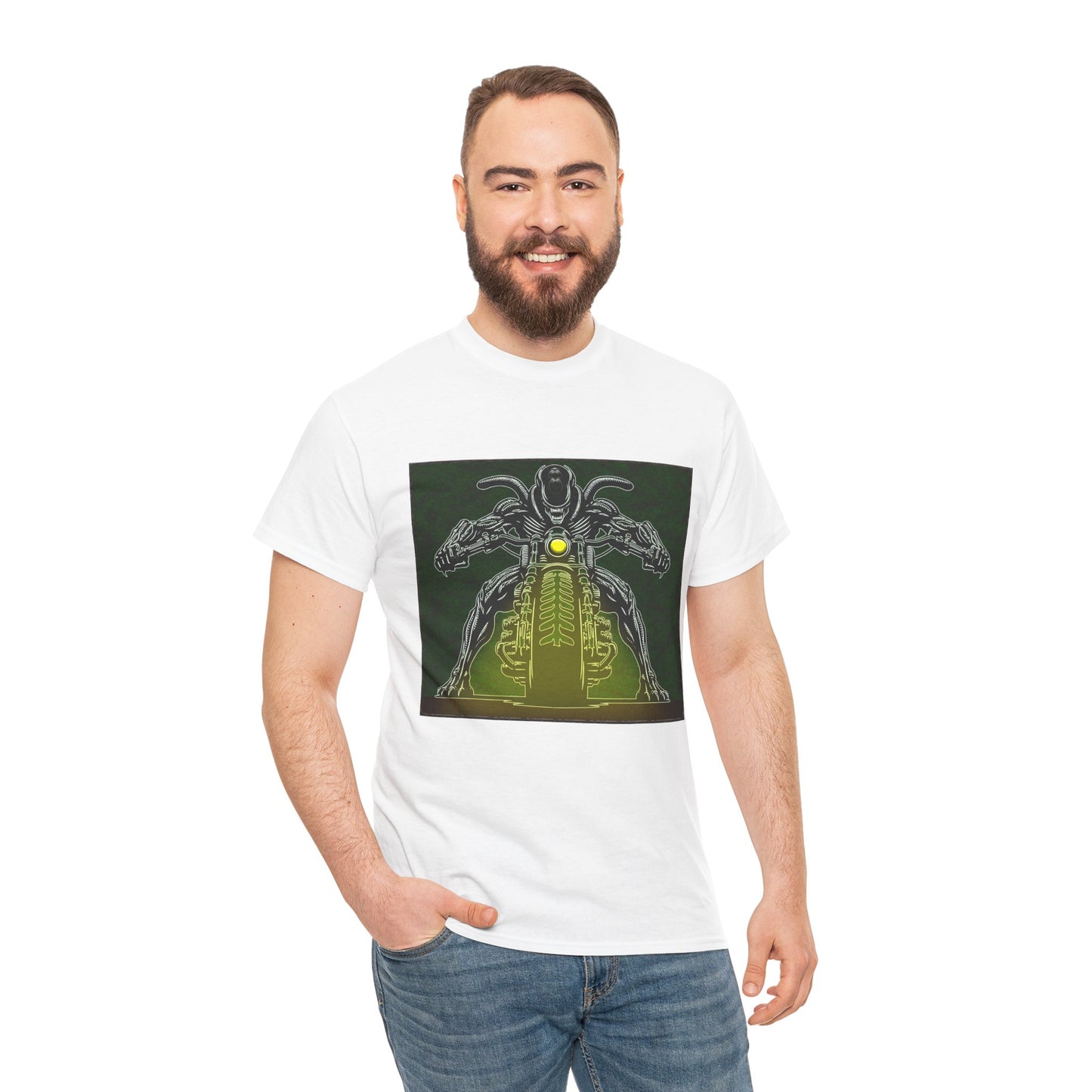 Alien Biker Neon Sci‑Fi Motorcycle T-Shirt