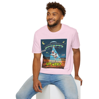 Got Milk? Cow UFO Unisex Softstyle T-Shirt – Fun Graphic Tee for Dairy Lovers, graphic tees, t-shirt, tshirt, graphic design, png