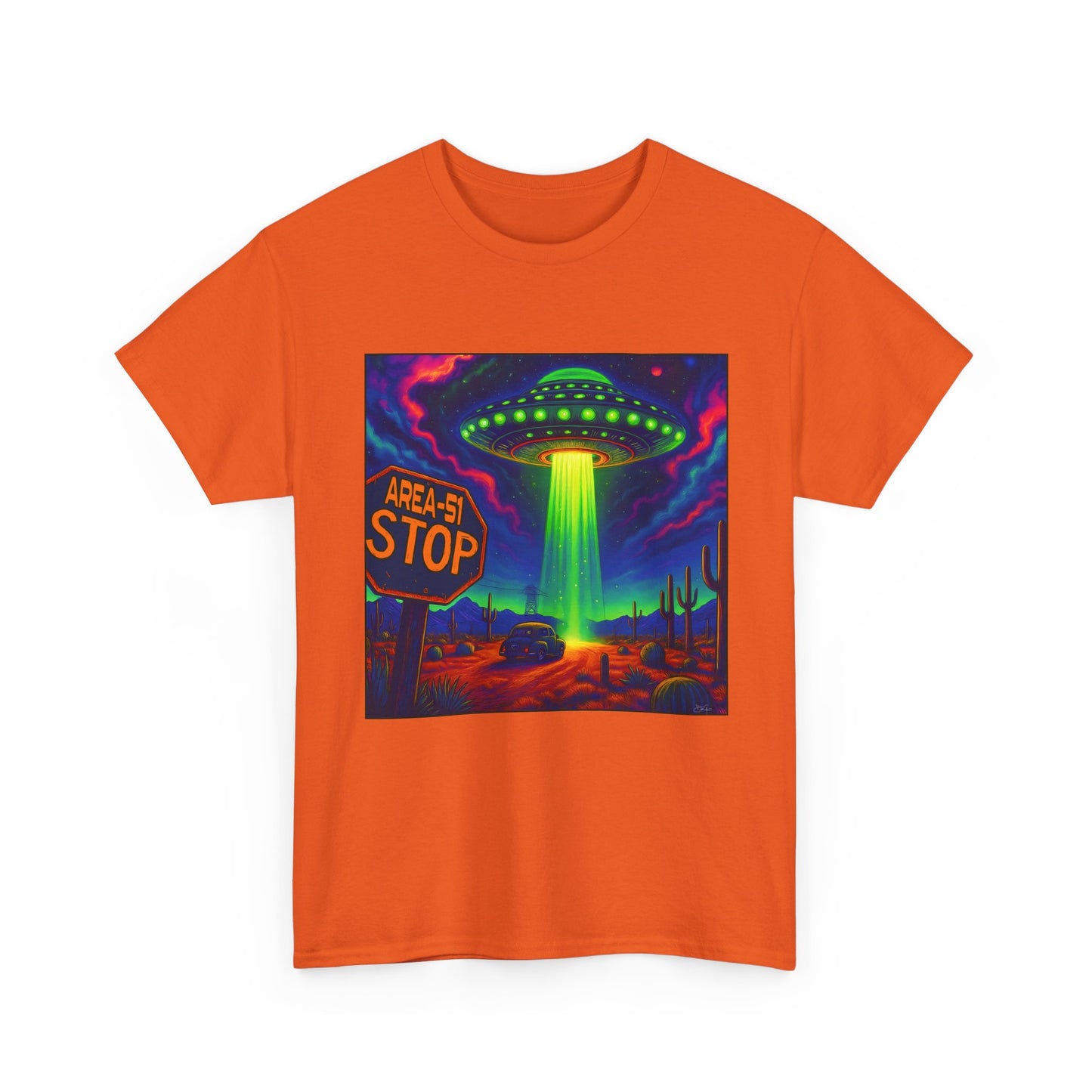 Area 51 Stop UFO Abduction T-Shirt — Neon Alien Invasion Tee