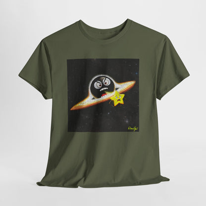 BlackHole Chasing Star, Space-Themed Unisex Heavy Cotton Tee with Cartoon Penguin Design, graphic design, png