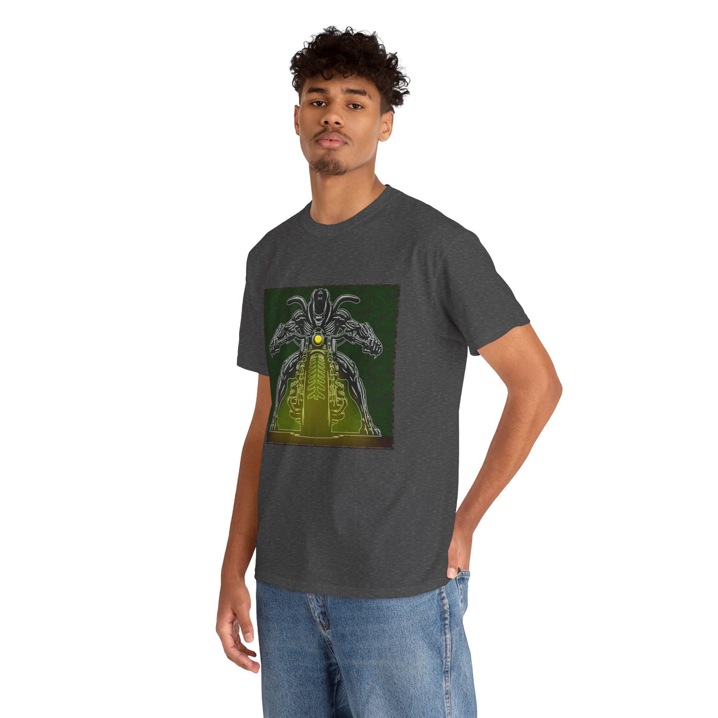 Alien Biker Neon Sci‑Fi Motorcycle T-Shirt