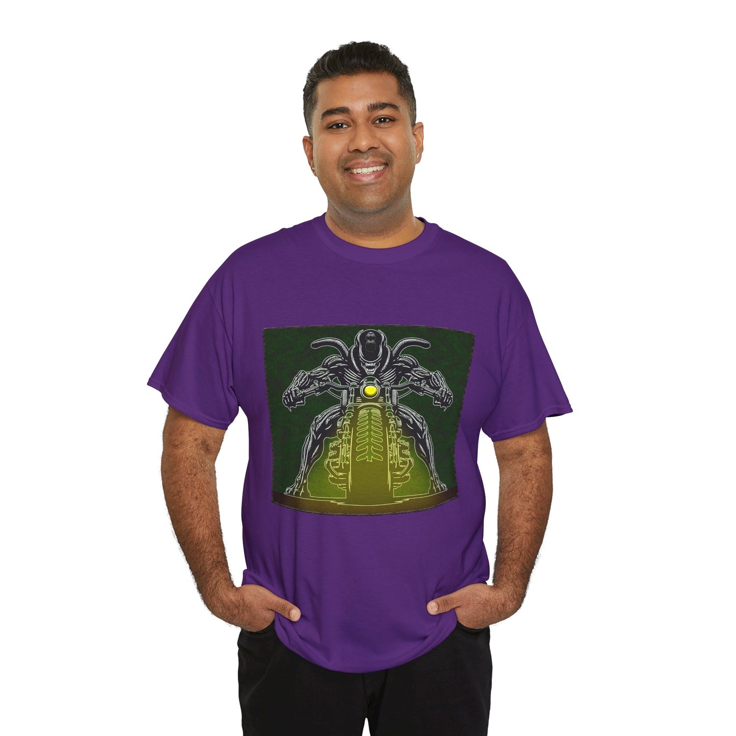 Alien Biker Neon Sci‑Fi Motorcycle T-Shirt