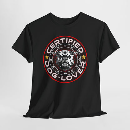 Certified Dog Lover Unisex Tee - Bulldog Print Design, GraphicTees, t-shirt, tshirt, png