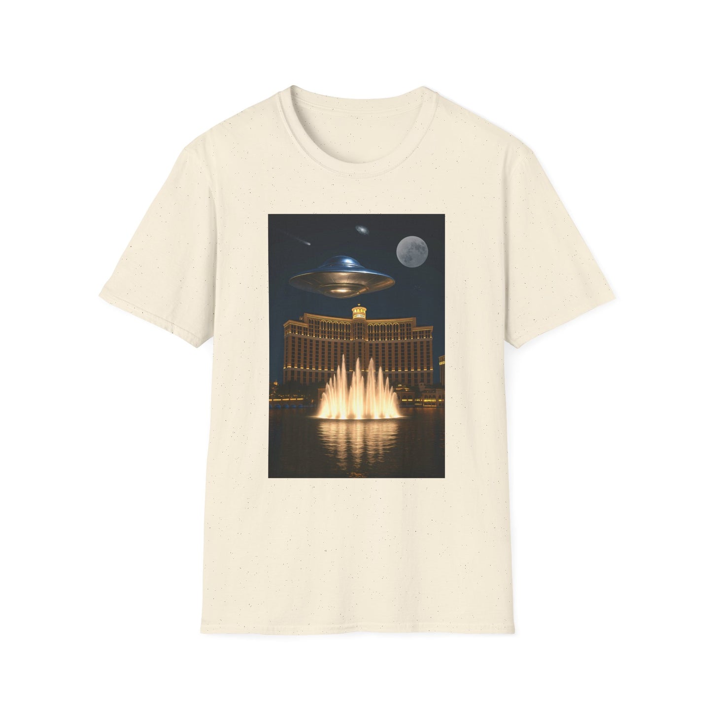 UFO over Las Vegas, Cosmic Vibes Unisex T-Shirt - UFO & Moon Design, Relaxed Fit Tee for Space Lovers, Gift for Sci-Fi Fans, Casual Wear, Everyday Essentials, t-shirt, tshirt, png