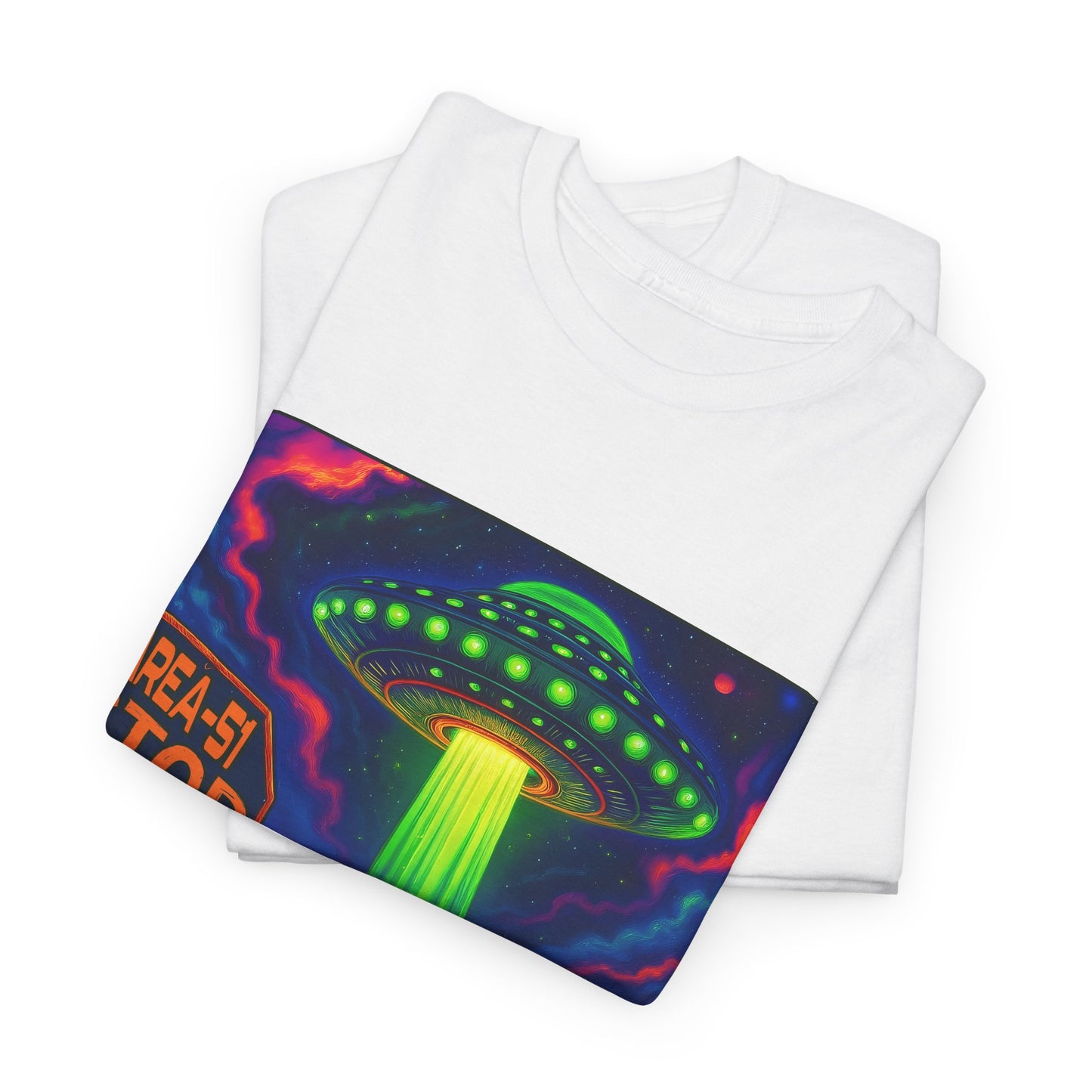 Area 51 Stop UFO Abduction T-Shirt — Neon Alien Invasion Tee
