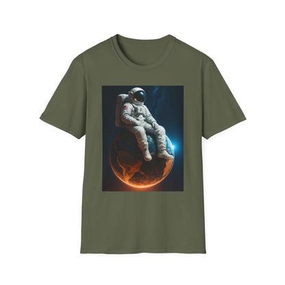 Sitting on an Earth, Cosmic Astronaut T-Shirt, Unisex Graphic Tee, Space Lover Gift, Casual Wear, Astronomy Fan Shirt, Graphic Tee, t-shirt, tshirt, png