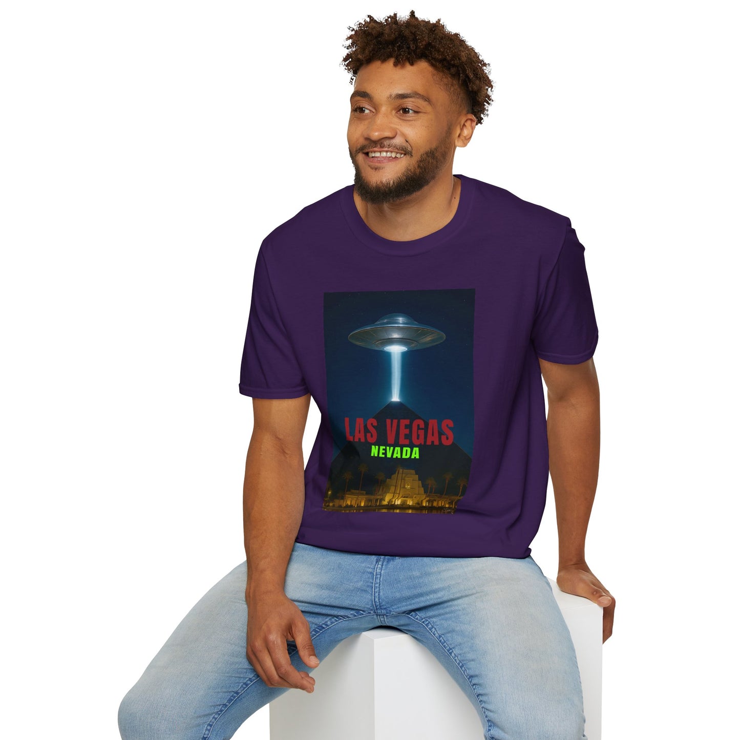 Luxor UFO, Las Vegas UFO Unisex Softstyle T-Shirt - Retro Nevada Design, graphic design, t-shirts, tshirts, tees, GraphicTees, png