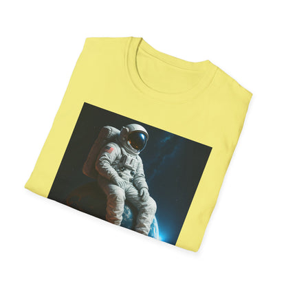 Sitting on an Earth, Cosmic Astronaut T-Shirt, Unisex Graphic Tee, Space Lover Gift, Casual Wear, Astronomy Fan Shirt, Graphic Tee, t-shirt, tshirt, png