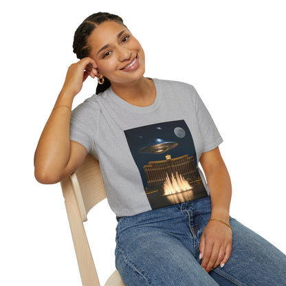 UFO over Las Vegas, Cosmic Vibes Unisex T-Shirt - UFO & Moon Design, Relaxed Fit Tee for Space Lovers, Gift for Sci-Fi Fans, Casual Wear, Everyday Essentials, t-shirt, tshirt, png