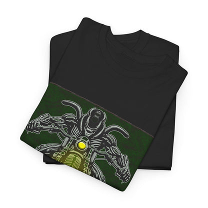 Alien Biker Neon Sci‑Fi Motorcycle T-Shirt