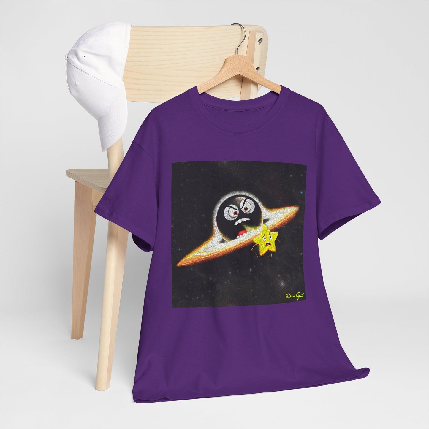 BlackHole Chasing Star, Space-Themed Unisex Heavy Cotton Tee with Cartoon Penguin Design, graphic design, png
