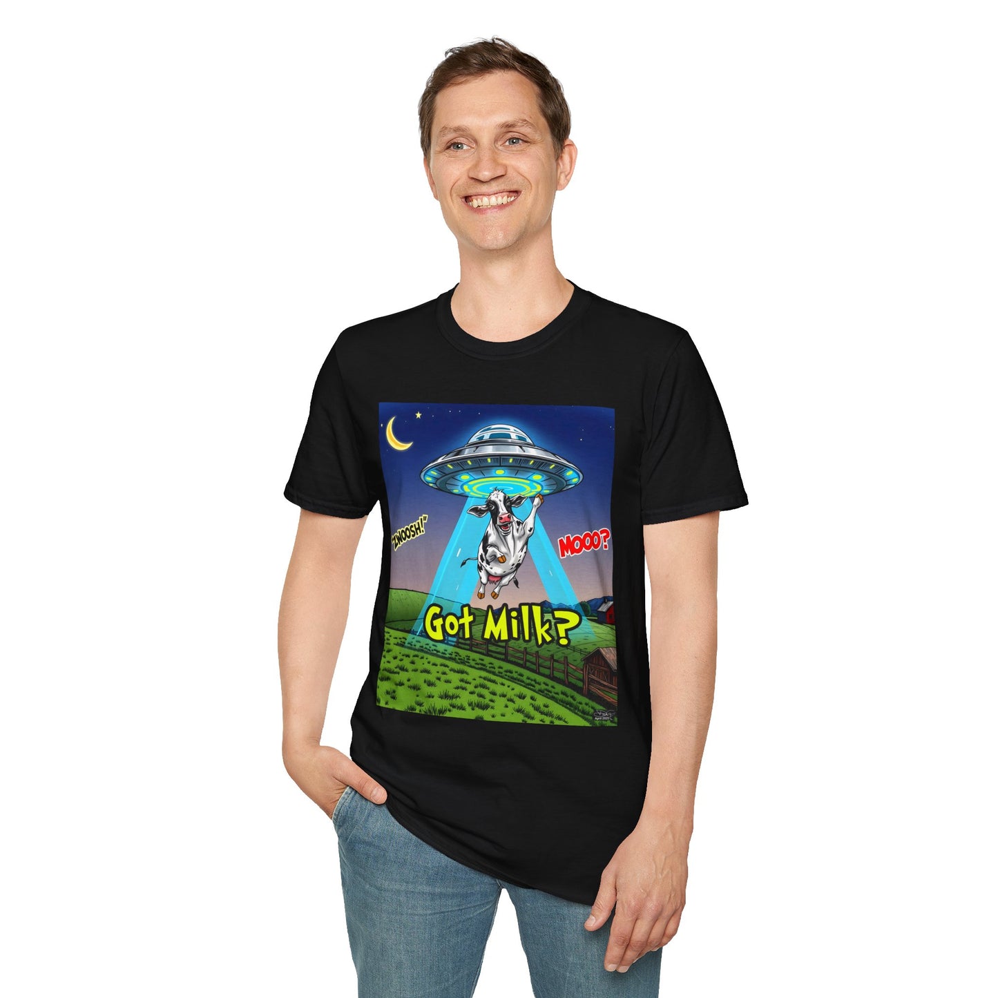 Got Milk? Funny Unisex Softstyle T-Shirt, Humorous Tee, Perfect for Cow Lovers, Milking Day, Farm-themed Gifts, Quirky Apparel, graphic