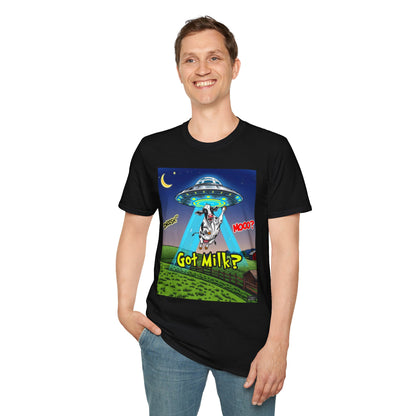 Got Milk? Funny Unisex Softstyle T-Shirt, Humorous Tee, Perfect for Cow Lovers, Milking Day, Farm-themed Gifts, Quirky Apparel, graphic