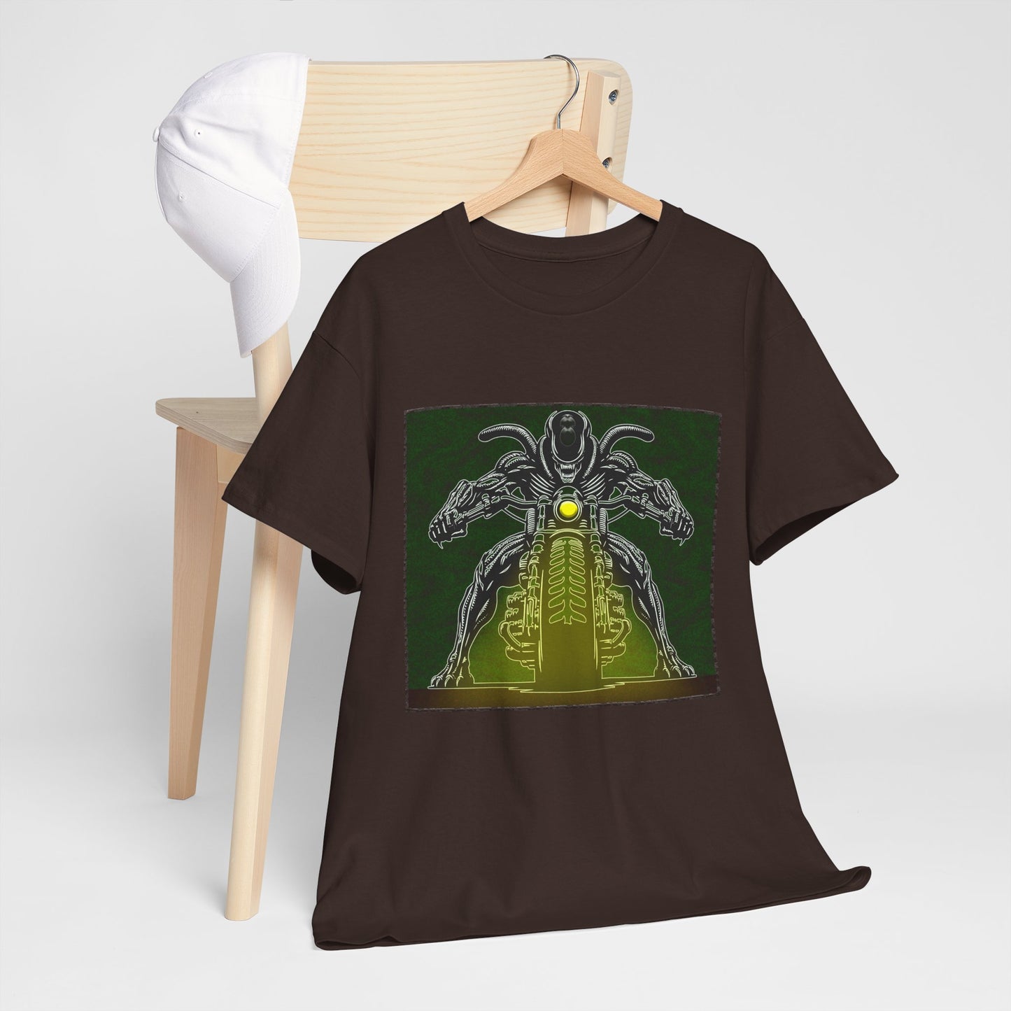 Alien Biker Neon Sci‑Fi Motorcycle T-Shirt