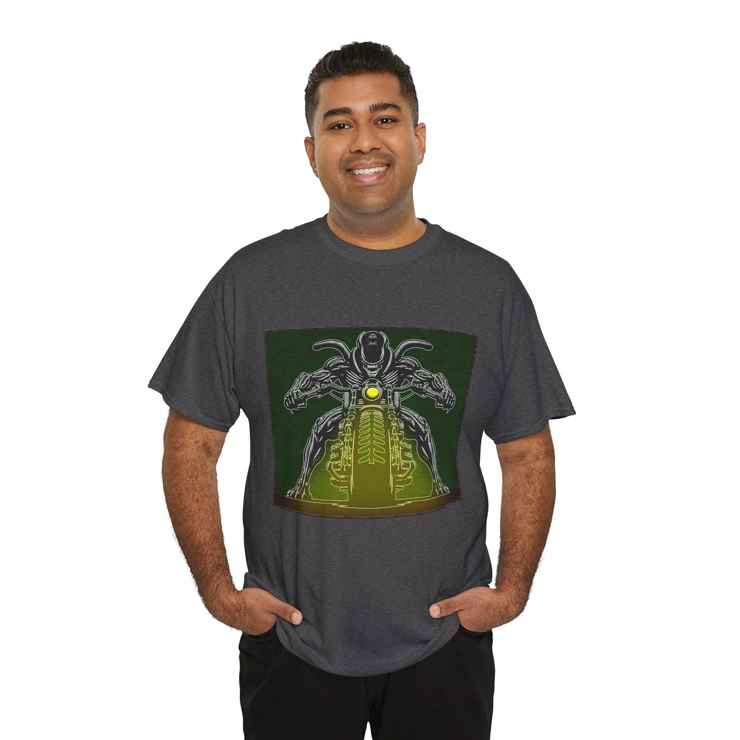 Alien Biker Neon Sci‑Fi Motorcycle T-Shirt