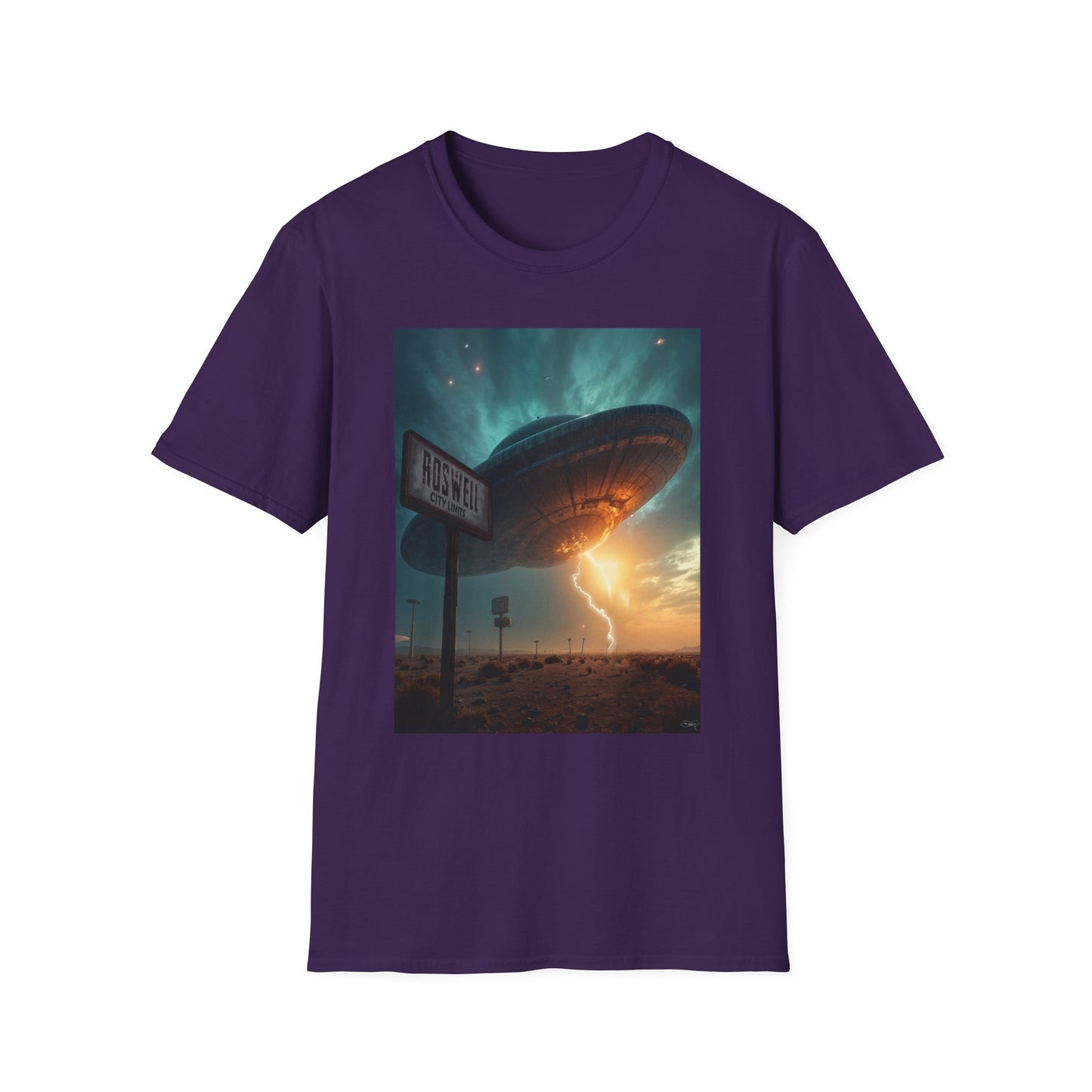 Roswell City Limits, Alien Sunset Softstyle T-Shirt | Unisex Graphic Tee, UFO Theme Shirt, Casual, Gift for Sci-Fi Lovers, Summer Fashion