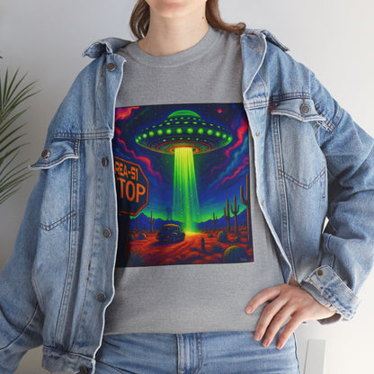 Area 51 Stop UFO Abduction T-Shirt — Neon Alien Invasion Tee