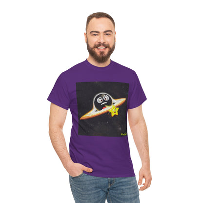 BlackHole Chasing Star, Space-Themed Unisex Heavy Cotton Tee with Cartoon Penguin Design, graphic design, png
