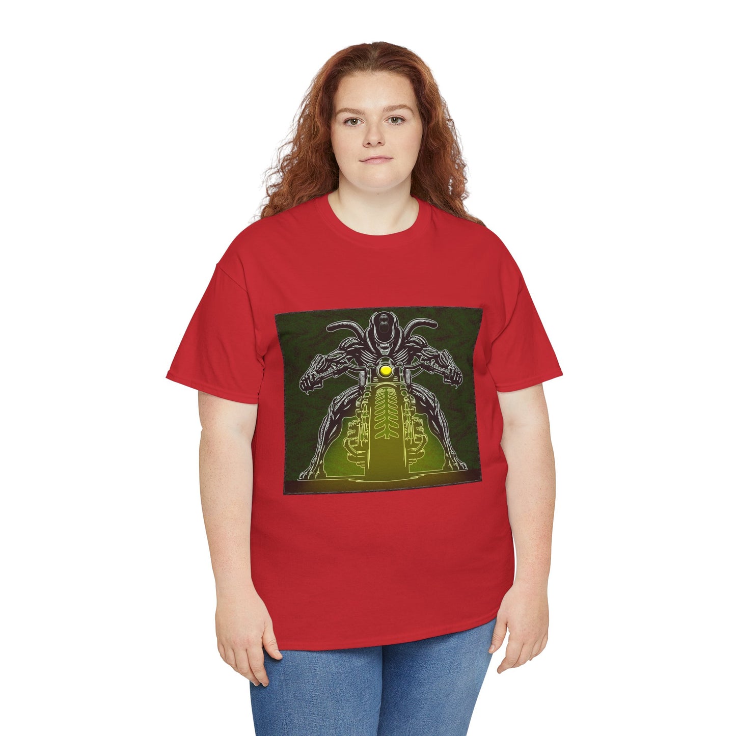Alien Biker Neon Sci‑Fi Motorcycle T-Shirt