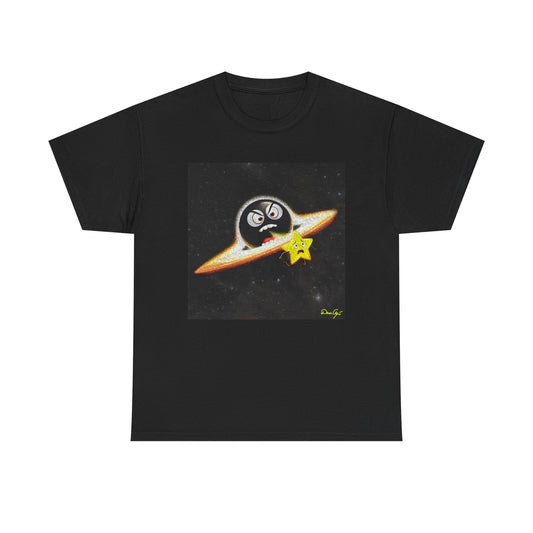 BlackHole Chasing Star, Space-Themed Unisex Heavy Cotton Tee with Cartoon Penguin Design, graphic design, png