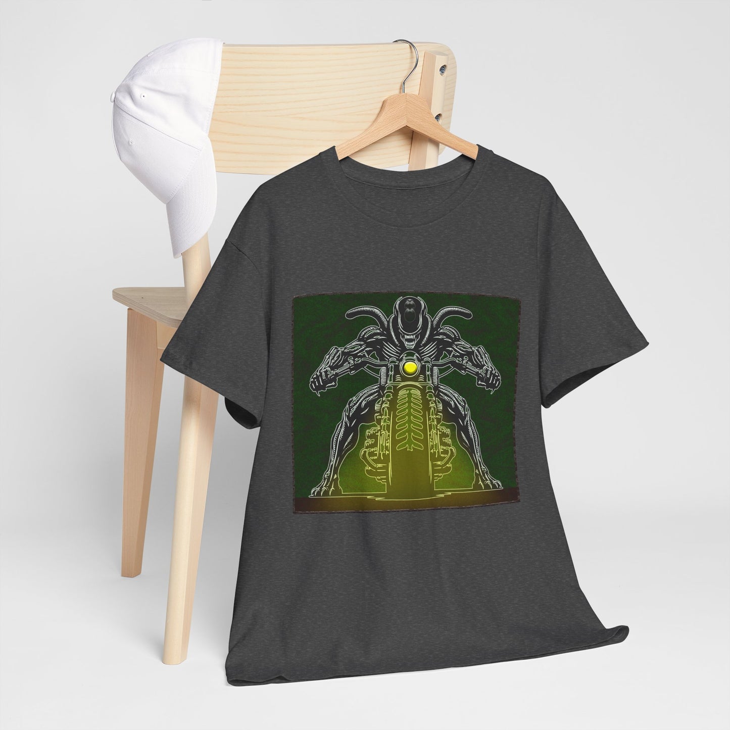 Alien Biker Neon Sci‑Fi Motorcycle T-Shirt