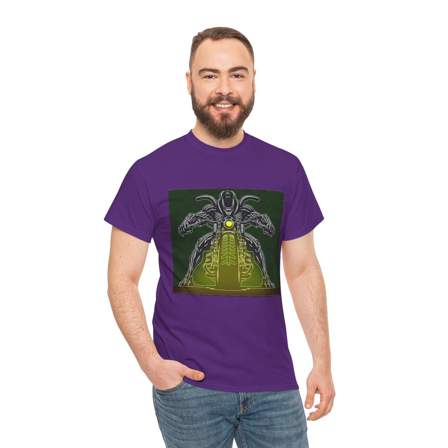 Alien Biker Neon Sci‑Fi Motorcycle T-Shirt