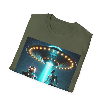 Alien Encounter Unisex Softstyle T-Shirt | Sci-Fi Fan Gift, Superhero Tee, UFO Shirt, Casual Wear, Unique Graphic T-Shirt