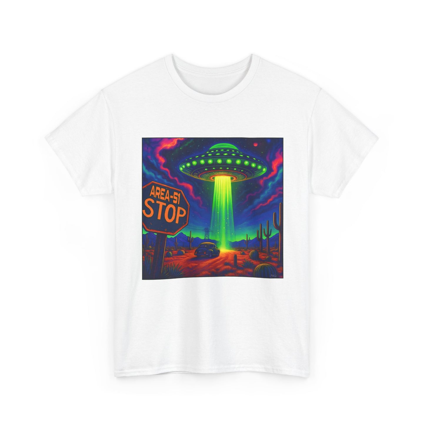 Area 51 Stop UFO Abduction T-Shirt — Neon Alien Invasion Tee
