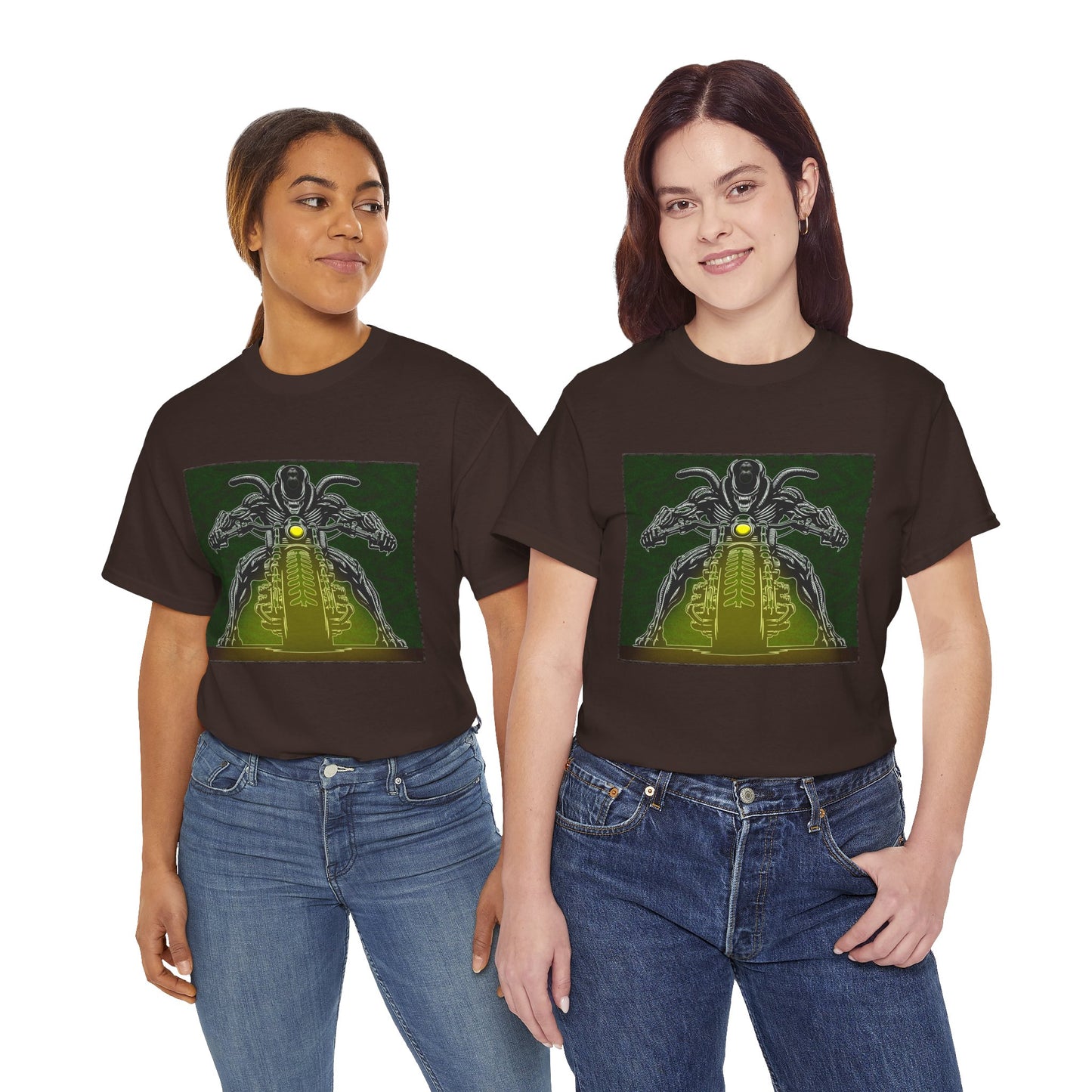 Alien Biker Neon Sci‑Fi Motorcycle T-Shirt