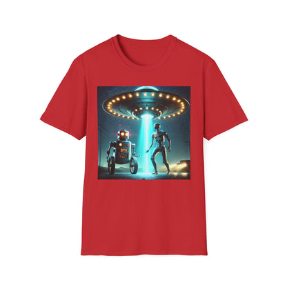 Alien Encounter Unisex Softstyle T-Shirt | Sci-Fi Fan Gift, Superhero Tee, UFO Shirt, Casual Wear, Unique Graphic T-Shirt