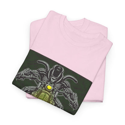 Alien Biker Neon Sci‑Fi Motorcycle T-Shirt