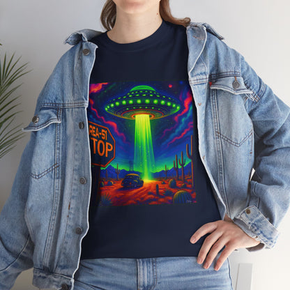 Area 51 Stop UFO Abduction T-Shirt — Neon Alien Invasion Tee