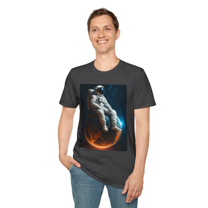 Sitting on an Earth, Cosmic Astronaut T-Shirt, Unisex Graphic Tee, Space Lover Gift, Casual Wear, Astronomy Fan Shirt, Graphic Tee, t-shirt, tshirt, png