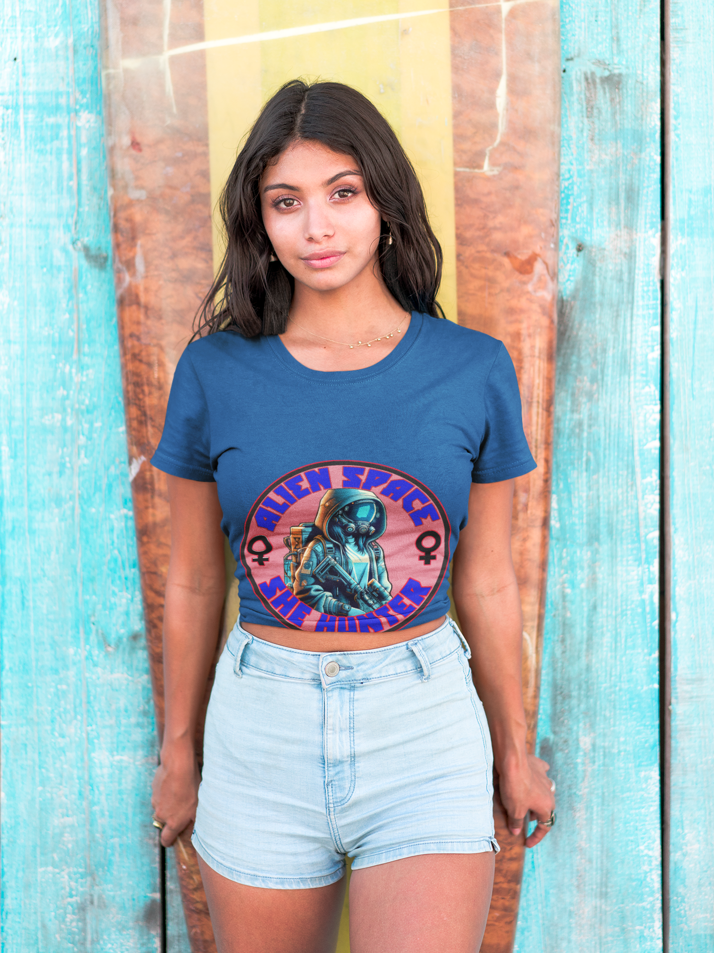 Alien Space She Hunter Tee, Women's Graphic T-Shirt, Sci-Fi Lovers Gift, Stylish Casual Wear, Outer Space Shirt, girl woman, Comfortable