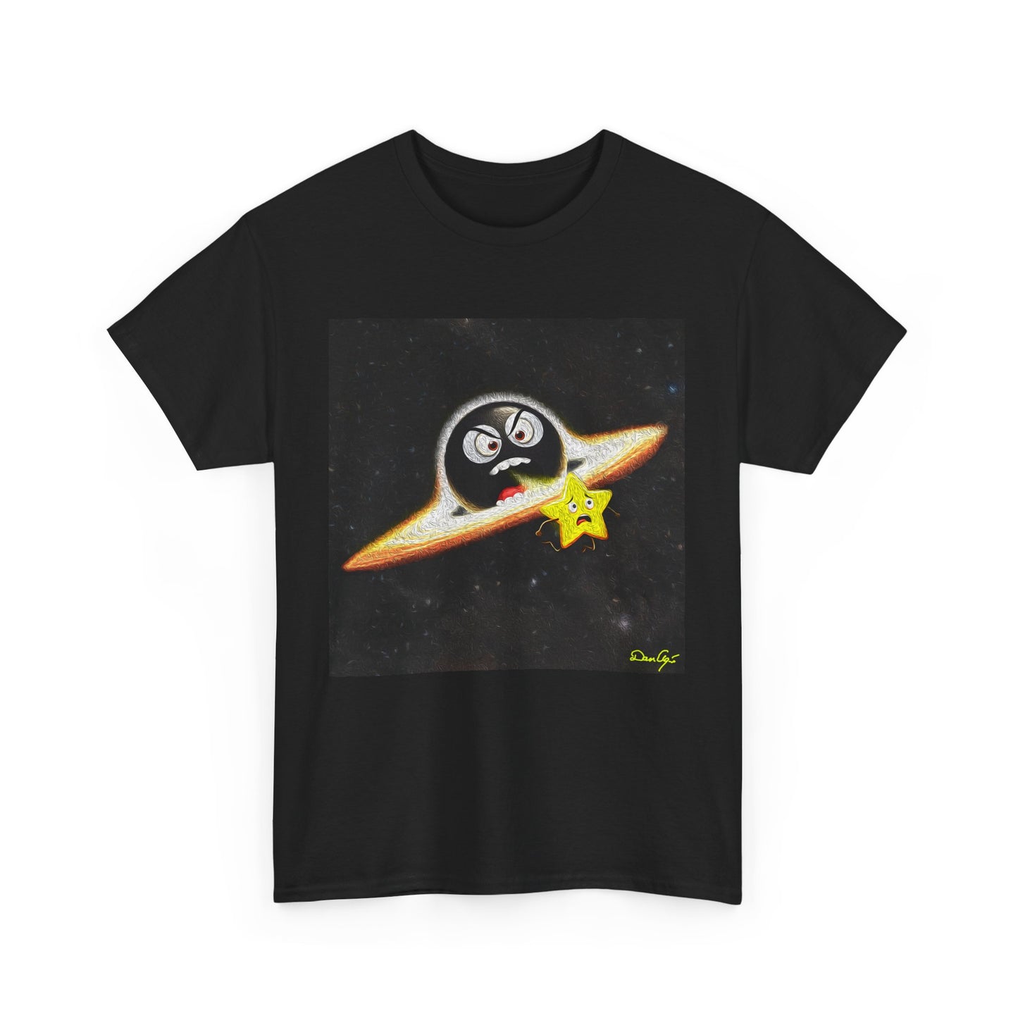 BlackHole Chasing Star, Space-Themed Unisex Heavy Cotton Tee with Cartoon Penguin Design, graphic design, png