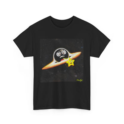 BlackHole Chasing Star, Space-Themed Unisex Heavy Cotton Tee with Cartoon Penguin Design, graphic design, png