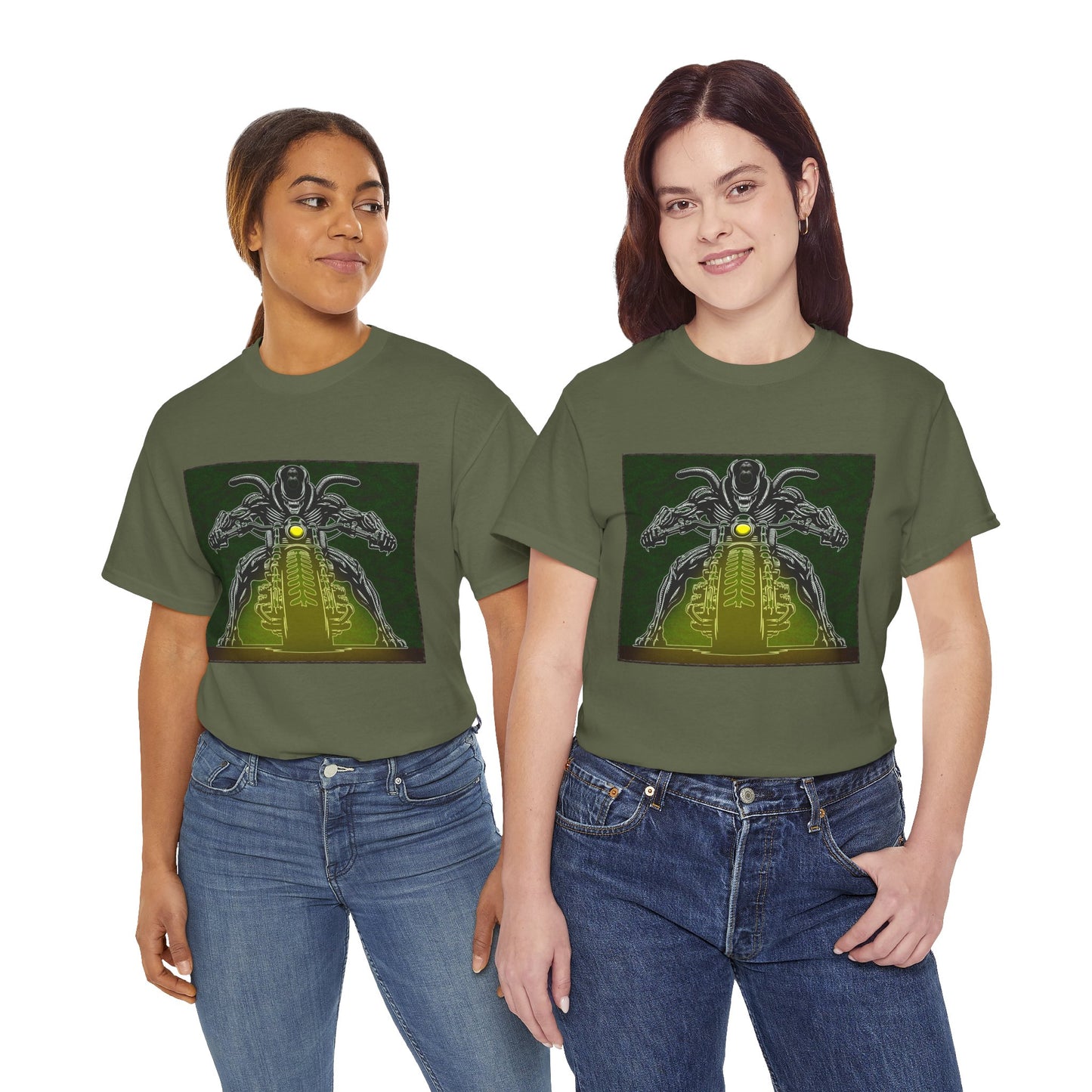 Alien Biker Neon Sci‑Fi Motorcycle T-Shirt
