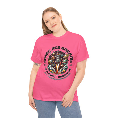 Space Age Dreams, Unisex Heavy Cotton Tee - Retro Rocket Design for Space Lovers, graphic design, png